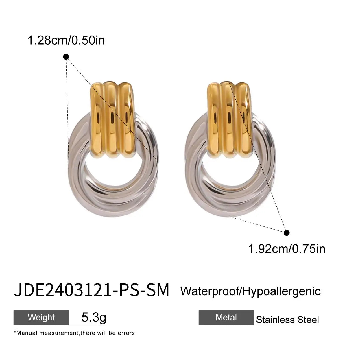 Guld Sølv Farve Blokeret Gevind Oprullede Simple Øreringe Rustfri 18K PVD belagt rustfrit stål Metal Tekstur smykker