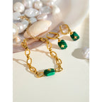 Malachit Anhänger Ohrringe Armband Edelstahl Metall 18K Gold PVD-beschichtet Damen Allergievorbeugend Attraktiver Schmuck