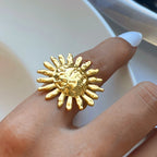 Anti-Allergisch 18K vergoldeter, sonnenblumenförmiger Öffnungsring aus Edelstahl für Damen, freier Temperament-Charme, täglicher Schmuck