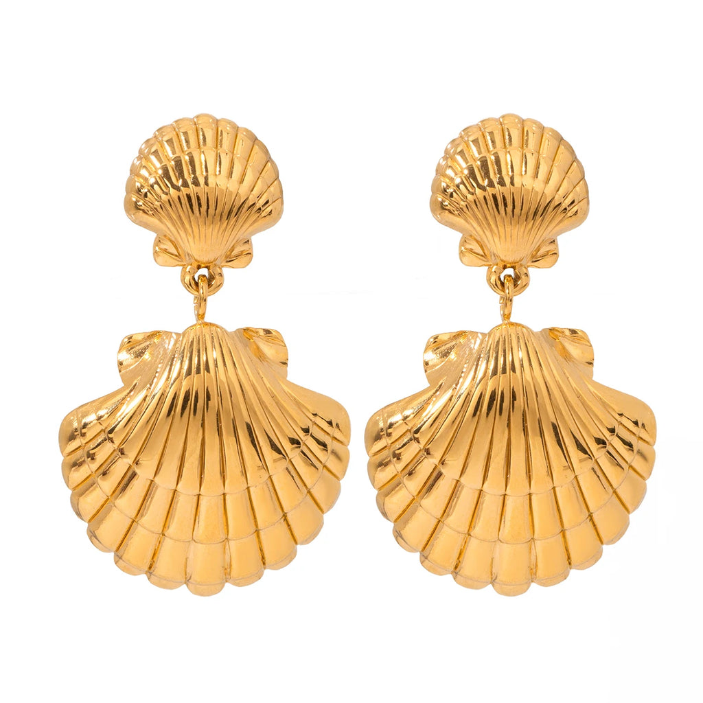 18K Stainless Steel Waterproof Vintage Shell Ocean Collection Dangle Earrings Women Anti Allergic Elegant Charm Beach Jewelry