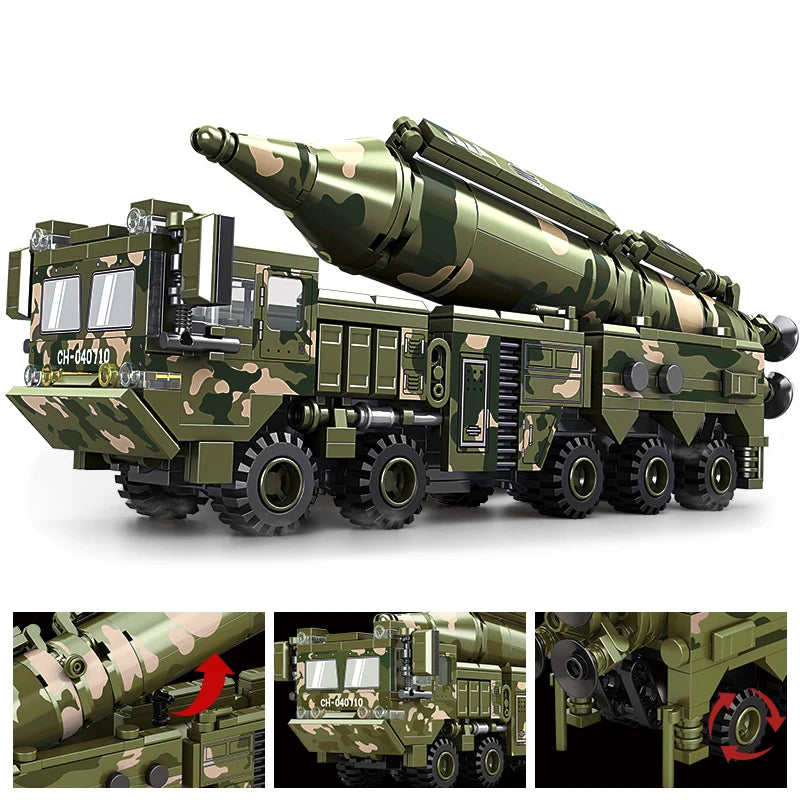 Missile Vehicle Building Blocks WWII Military Truck Brick Tank Building Blocks Missile Launcher Model Boys Toys Kids Toys