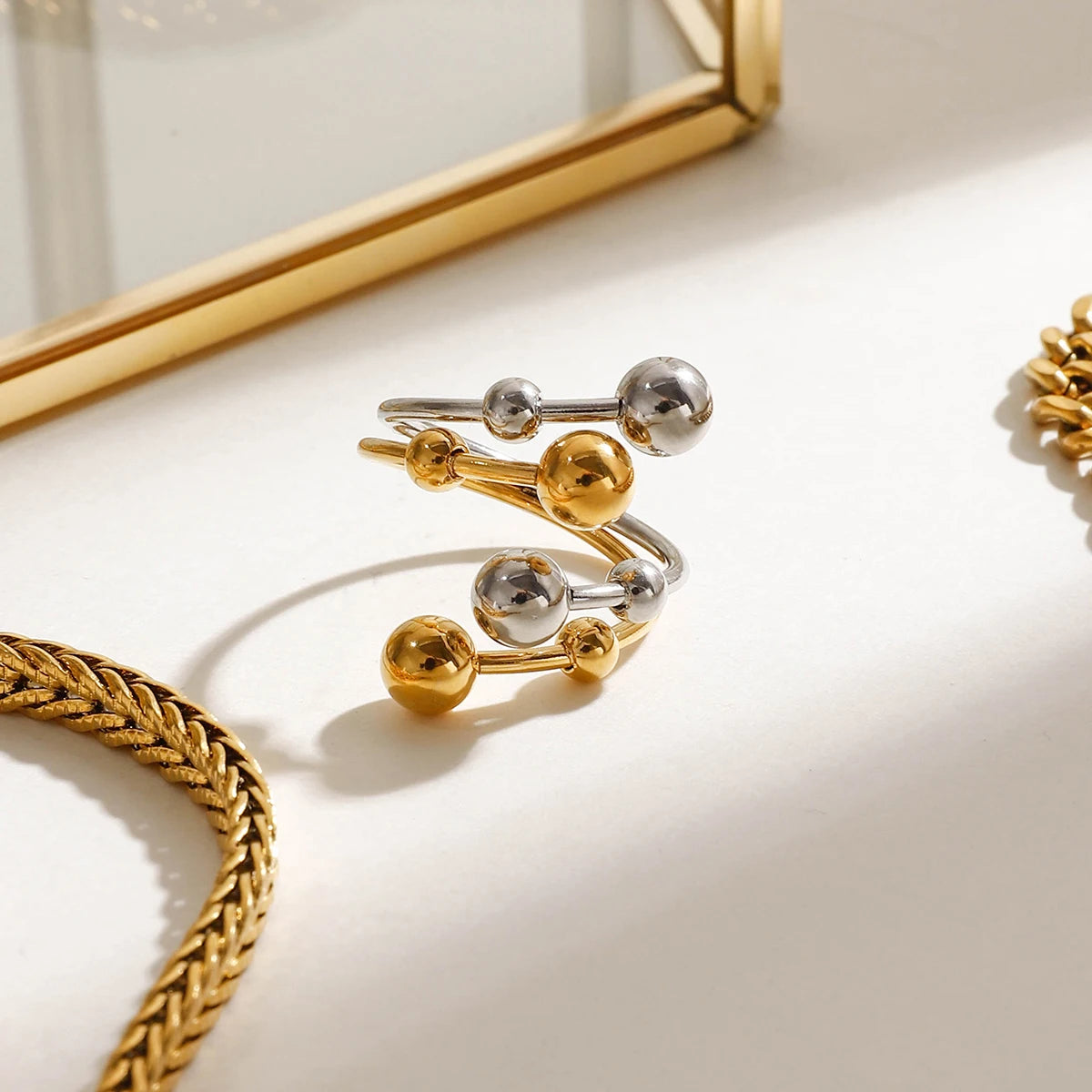 Gold Silber Farbe Passend Personalisierte Größe Kugel Doppelschicht Öffnungsring Damen Anti Allergisch Metall Charme Täglicher Schmuck