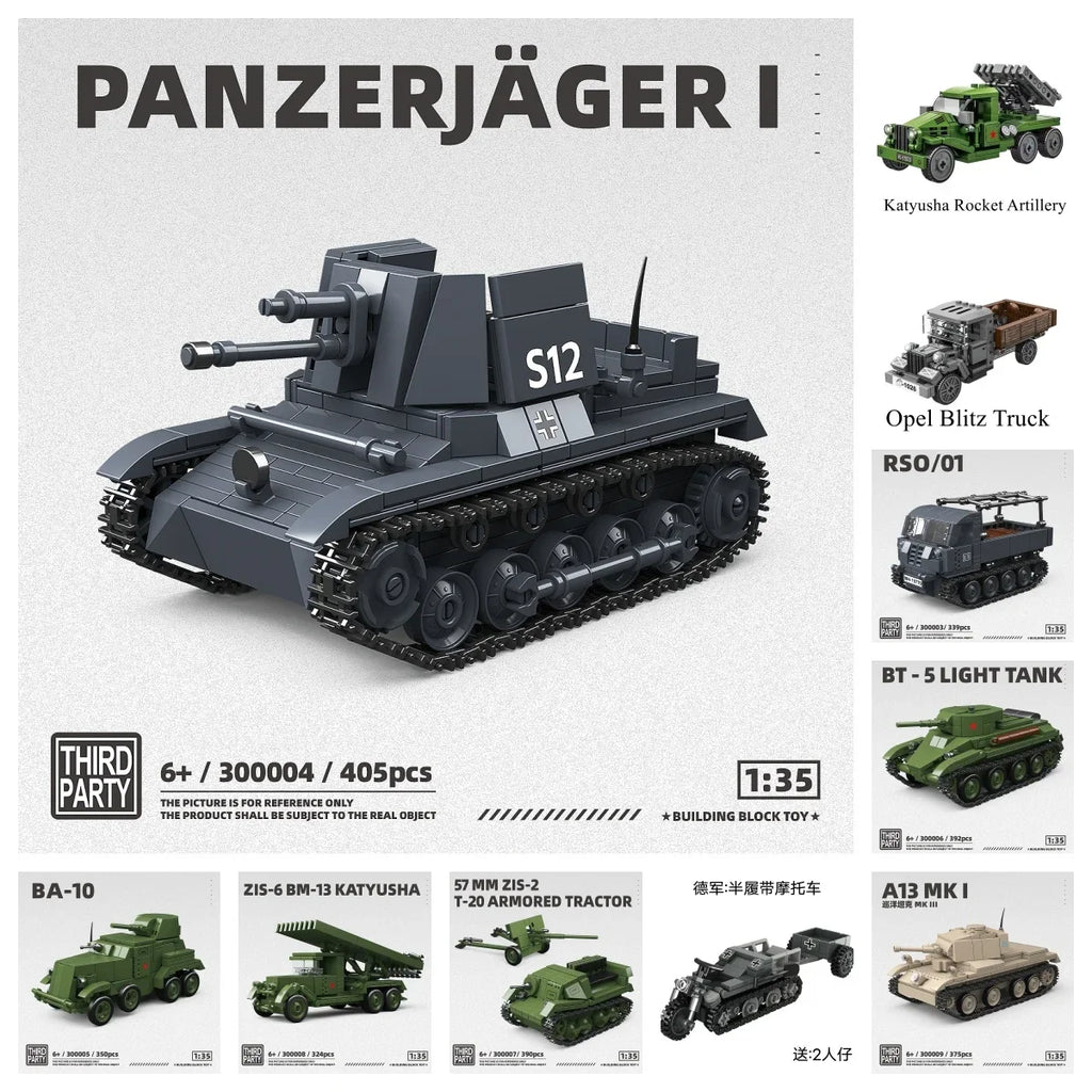 Ww2 Military Tank World War II PANZERJAGER I Building Blocks Bricks Collection Model Educational Toys for Boy Christmas Gifts