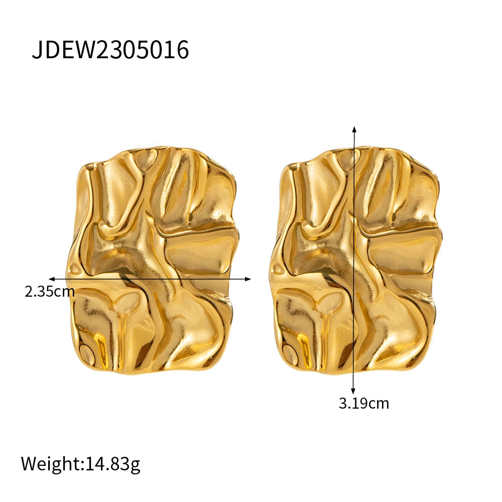 Bransoletka/ Pierścionek/ Kolczyki z serii Lava z geometrycznym młotkowanym ziarnem ze stali nierdzewnej pozłacanej 18K, hipoalergiczna luksusowa biżuteria damska