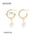 Pendientes de perla con colgante de temperamento de acero inoxidable de moda chapado en oro de 18K, joyería para mujer sin deslustre, declaración