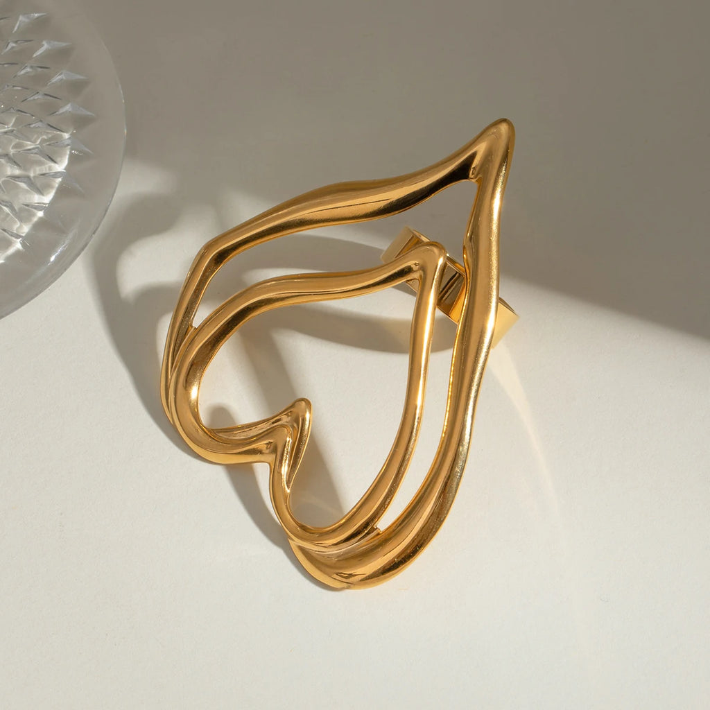 Geometrisch doppellagiger hohler Liebesherz-Öffnungsring aus Edelstahl, 18K PVD-beschichtet, allergiepräventiver Schmuck