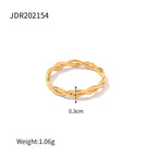 Bague fermée design ligne croix plaquée or 18 carats luxe léger acier inoxydable femmes texture métal anti-rouille cadeau bijou romantique