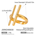 18K goud vergulde roestvrijstalen geometrische symmetrie lijn open ring vrouwen bedels metalen textuur waterdichte sieraden gala cadeau