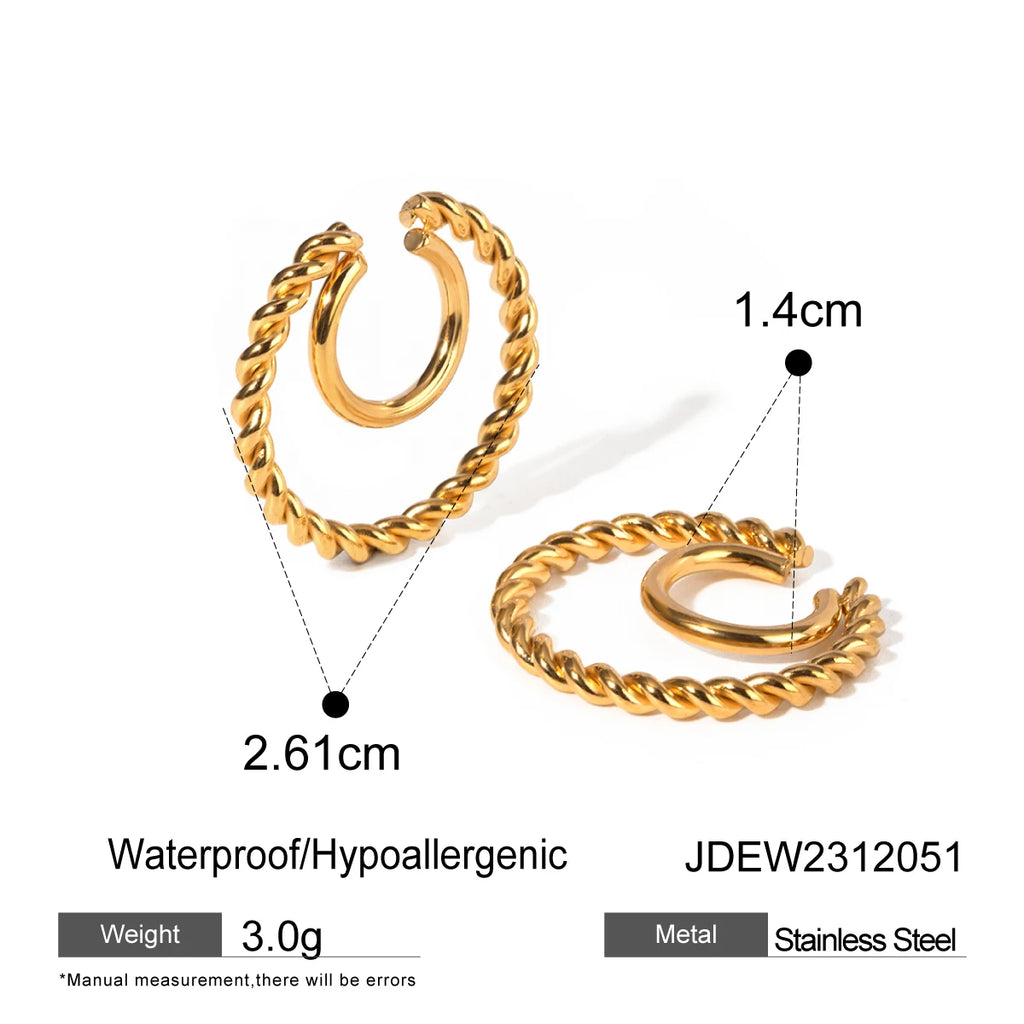 Geometriske øreknogler Ung personlighed 18K PVD-spole Twist-spole Dobbelt øreklipsmanchet Kvinder Delikat sommersmykker Bijoux