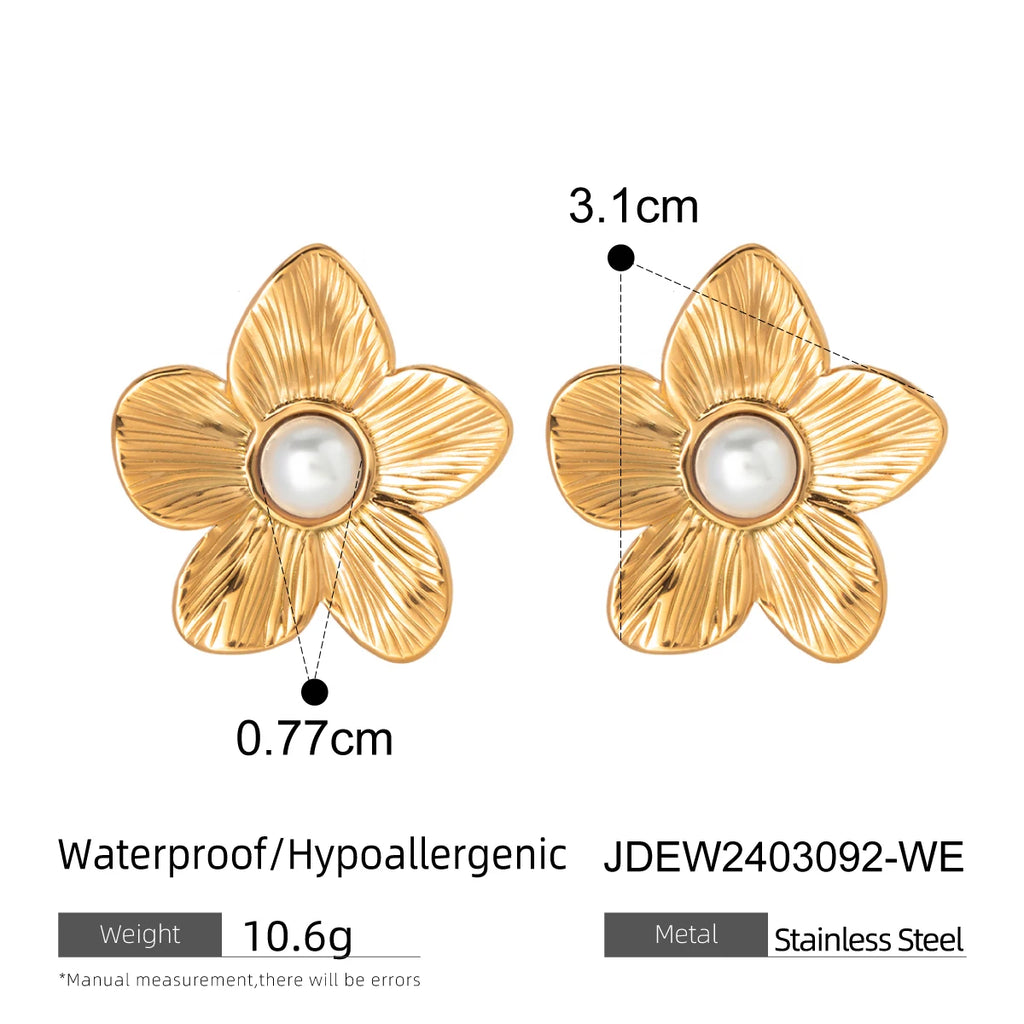Roestvrijstalen Delicate 18K Goud Vergulde Bloemvormige Inleg Natuurlijke Steen Ring Oorbellen Set Vervagingsbestendige Romantische Sieraden