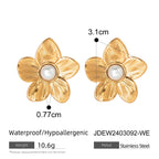 Roestvrijstalen Delicate 18K Goud Vergulde Bloemvormige Inleg Natuurlijke Steen Ring Oorbellen Set Vervagingsbestendige Romantische Sieraden