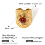 Modischer 18K PVD-beschichteter Edelstahl mit Retro-Muster, eingelegter halbgesichtiger roter Achat, offener Ring, Damen-Charm-Statement-Schmuck