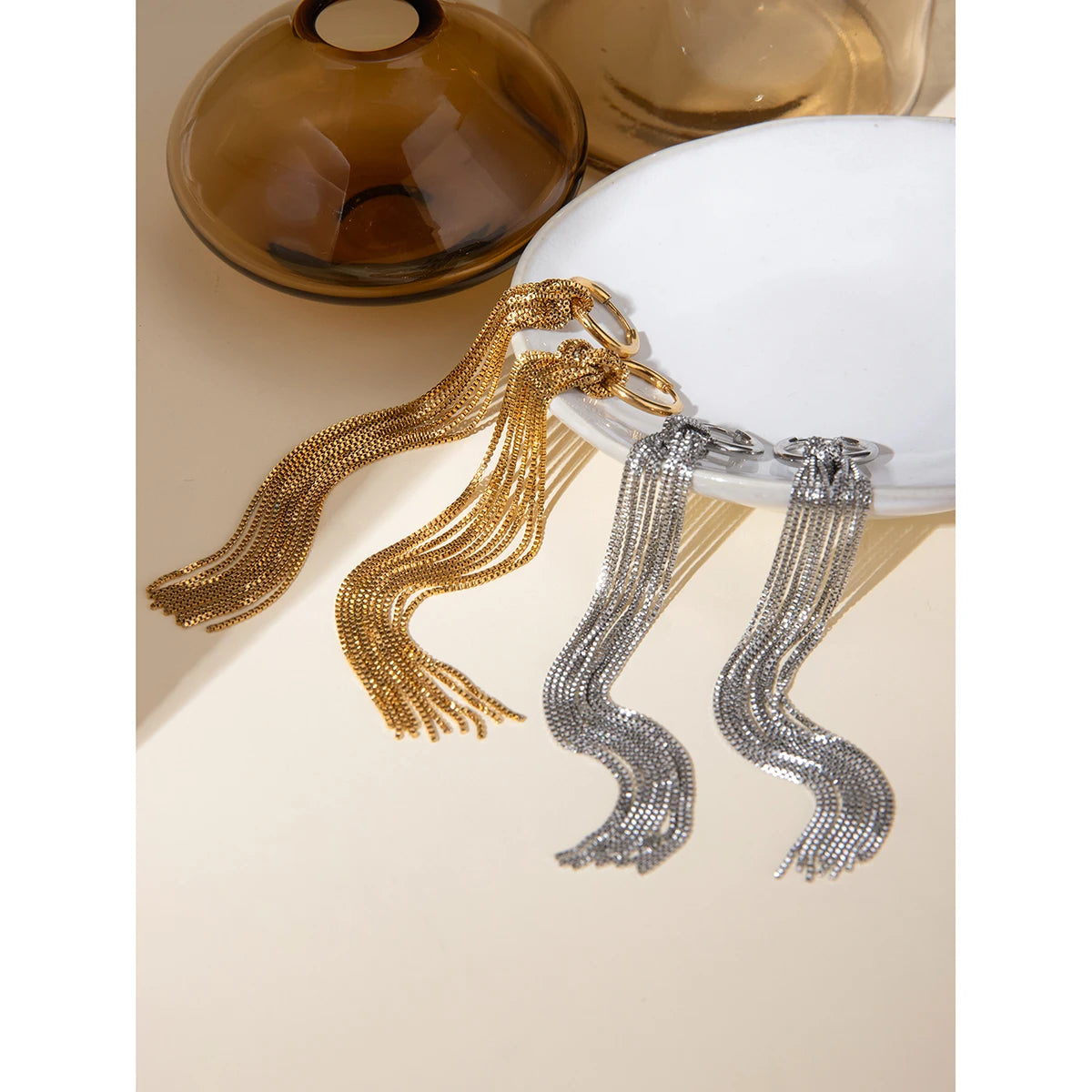 Personalisierte 18K PVD-beschichtete Sommer-Schlangen-Knochenkette mit geknoteten Fransen-Ohrringen aus Edelstahl, minimalistischer Mode-Schmuck mit Charme