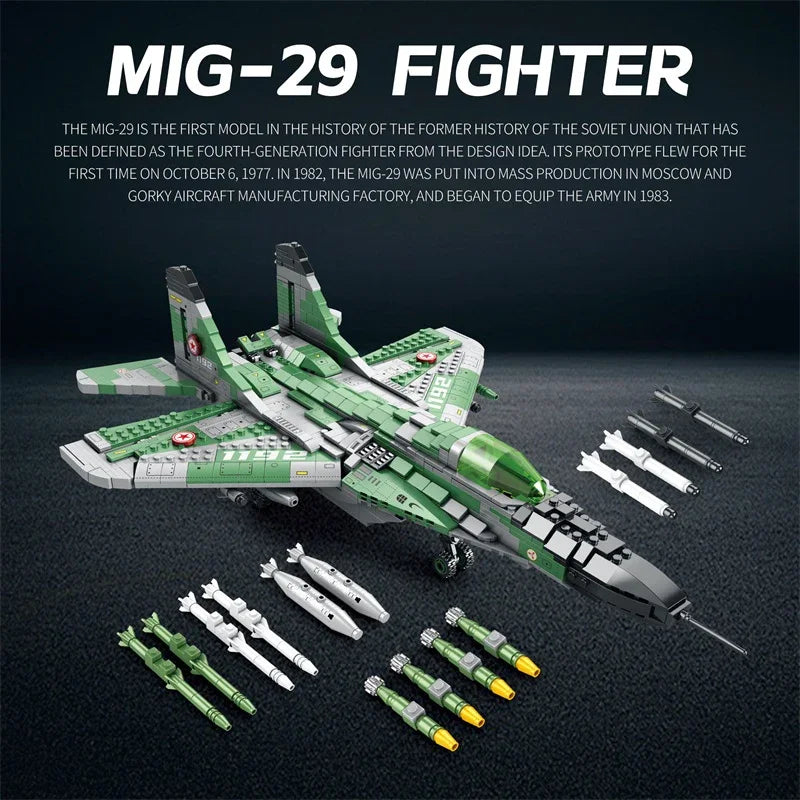 1290PCS MIG-29 Jet Fighter Building Blocks Diy Military Fighter Model Assembly Bricks Desktop Decoration Holiday Gifts Kids Toys