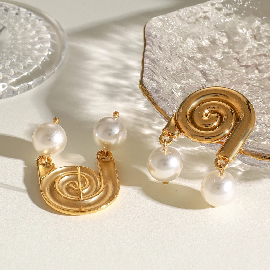 Personalisierte 18K Edelstahl Spiralförmige Gestreifte Conch Glas Perlen Hängende Ohrringe Damen Anti-Allergisch Eleganter Trendiger Schmuck