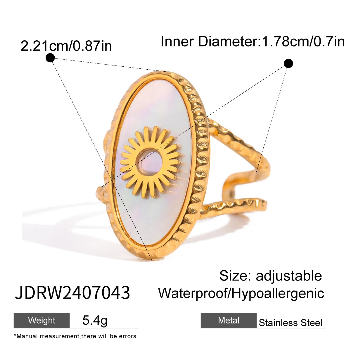 Minimalist 18K Stainless Steel Waterproof Round Shell Hammer Grain Opening Ring Women Anti Allergic Elegant Charm Daily Jewelry