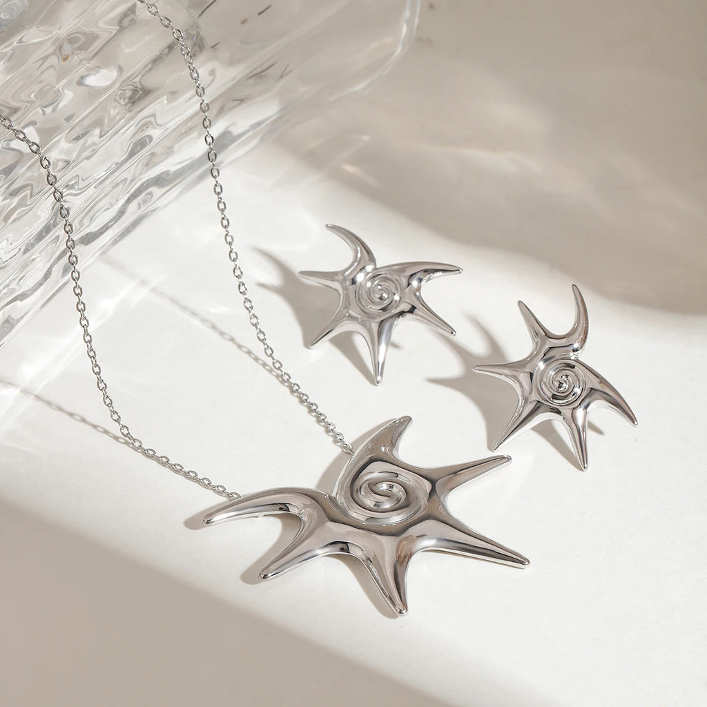 Zora Retroism 18K guldfarvebelagt rustfrit stål Halskæde med almindelig søstjerne, let luksus justerbar ring til kvinder, dagligt slid