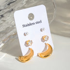 Trendy 18k rustfrit stål hvid zirkon plast perle C form måne glatte øreringe kvinder statement Rustfri smykker