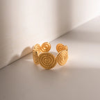 18K Goud Vergulde Verkleuringbestendige Roestvrijstalen Waterdichte Gesloten Schroefdraad Hennep Patroon Openingsring voor Vrouwen Vinger Sieraden