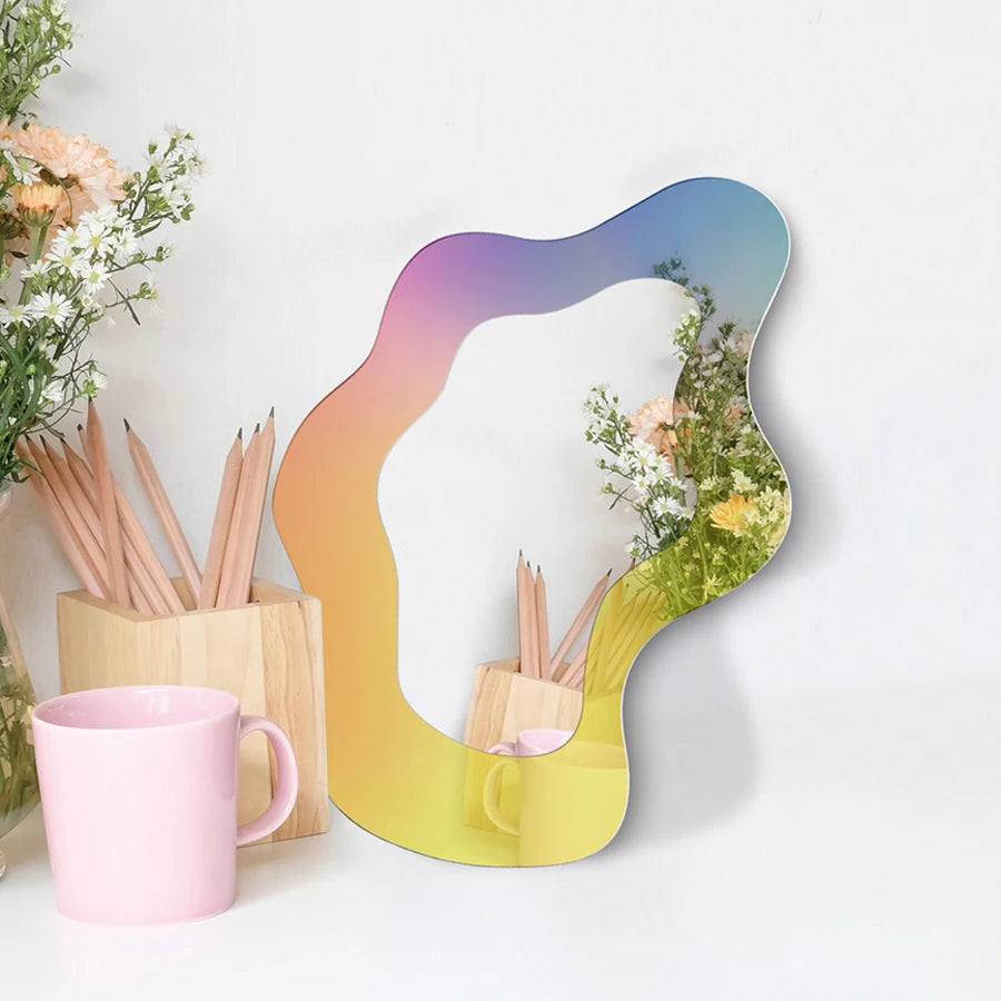 AMBER'S Rainbow 3D Colorful Acrylic Decorative Mirror – Modern Wall & Tabletop Makeup Mirror for Home, Office, and Store Decor
