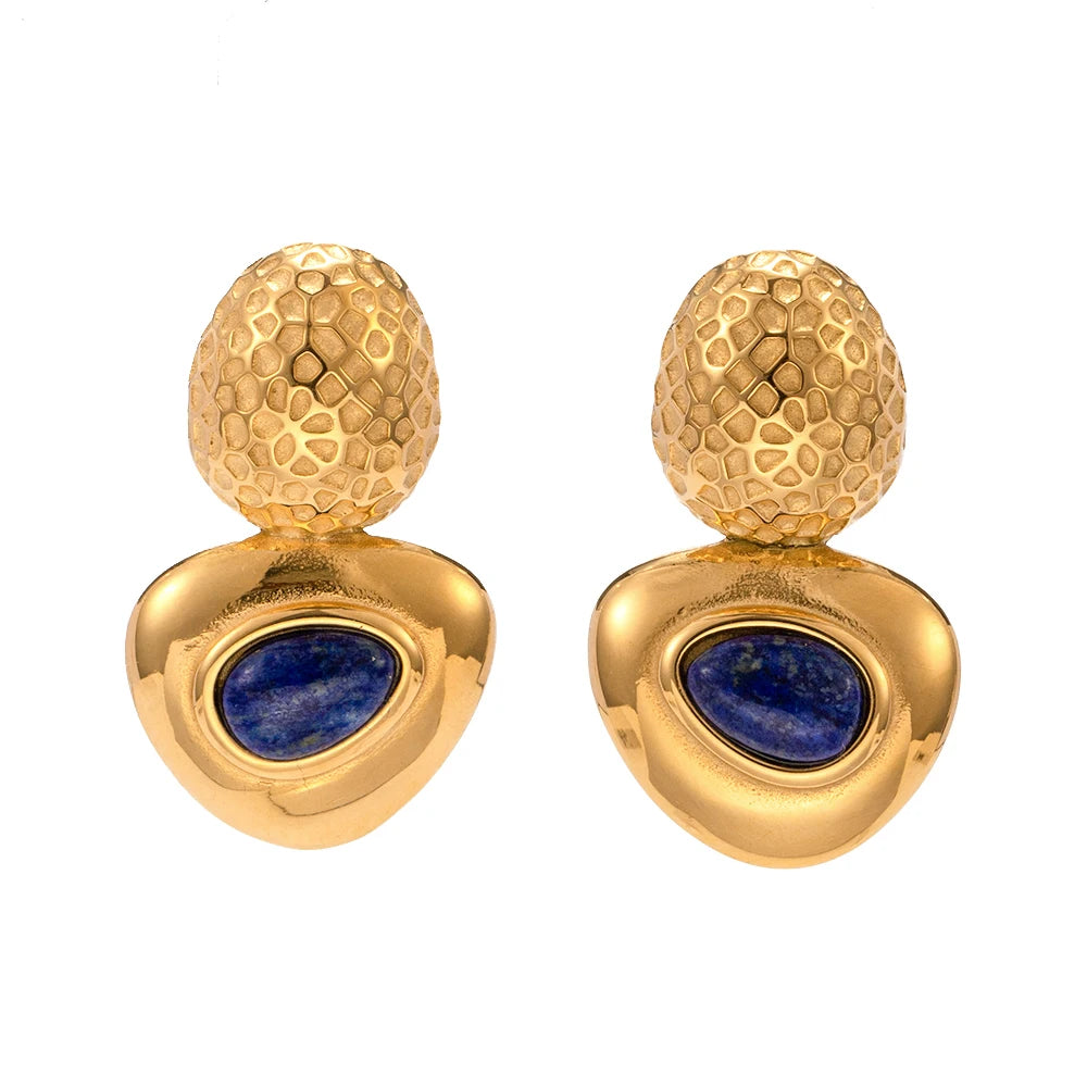 18k vergoldete Edelstahl-Ohrringe mit minimalistischem Dreieck-Design, eingelegt mit Lapislazuli, Femme Gala Chic stilvoller Schmuck