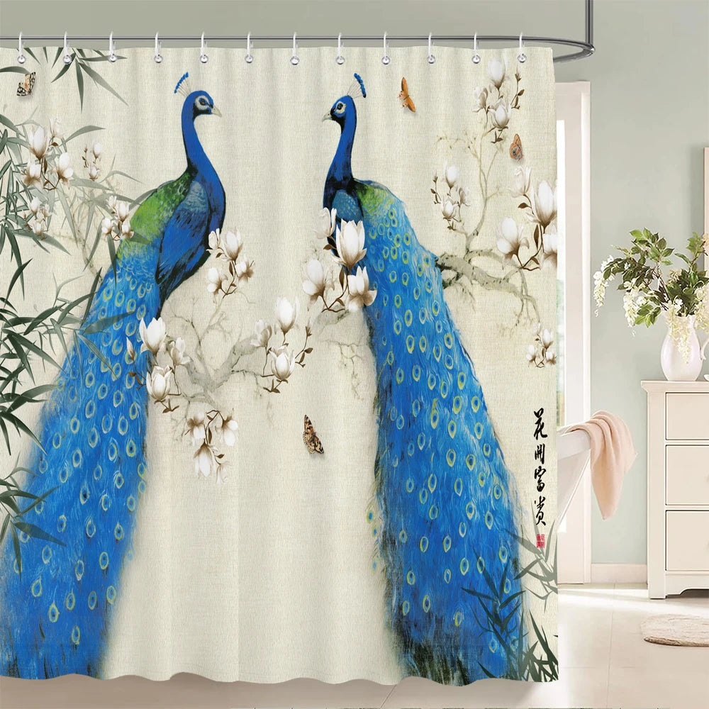 Flowers and Birds pattern Shower Curtain 3D Bath Screen Waterproof Fabric Bathroom Decor 240X180cm With Hook Shower Curtains
