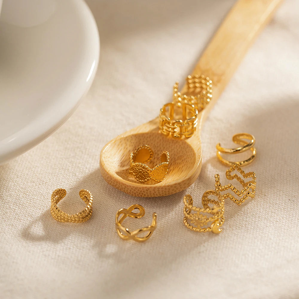 Clips de oreja de acero inoxidable con diseño irregular casual de primavera para mujer Pendientes trenzados minimalistas Joyería impermeable Regalo