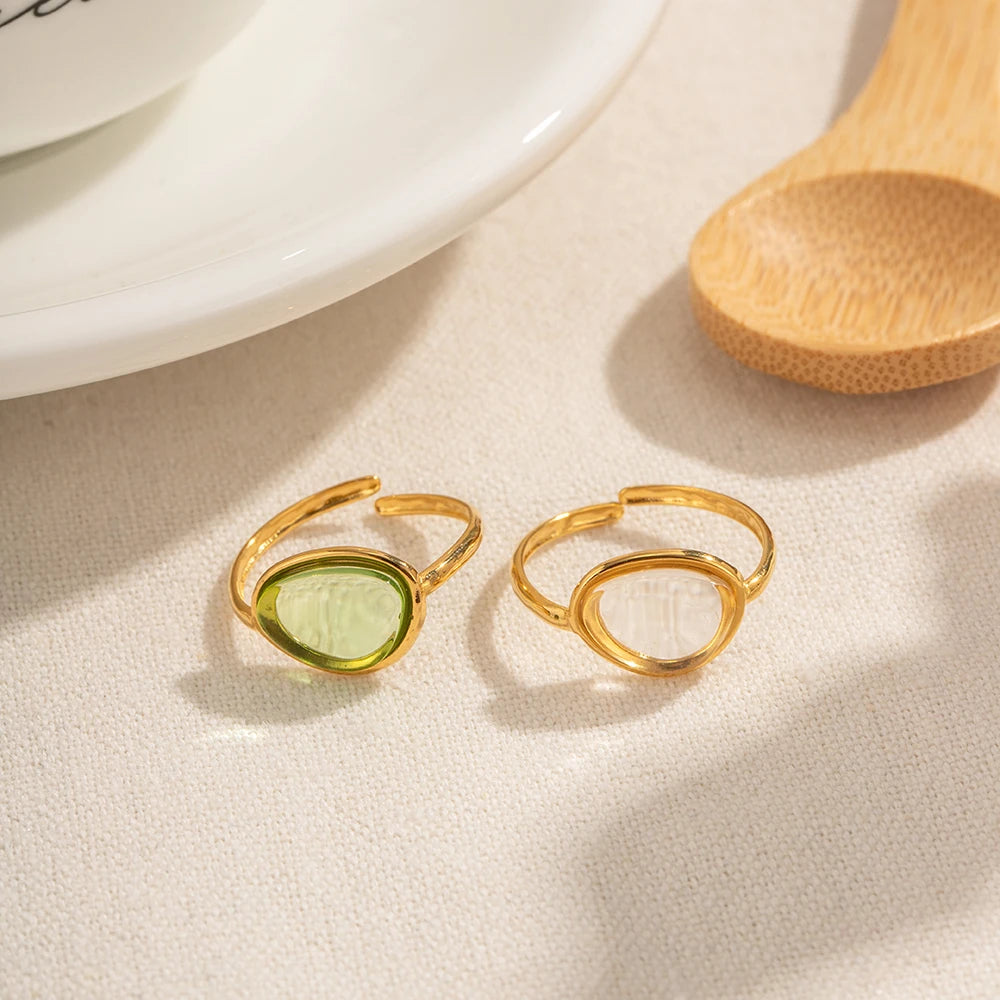 2023 Mode Ringe Edelstahl Design Anlaufgeschützt 18K Gold Beschichtet Transparent Umweltfreundlich Harz Damen Schmuck Geschenk