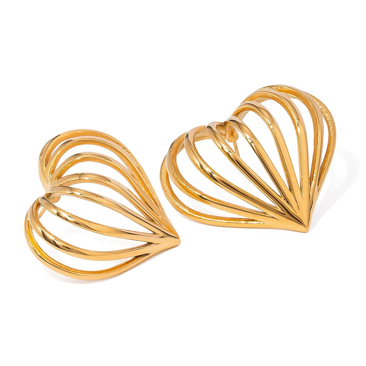 Creative Stainless Steel 18k Gold Plated Simple Love Heart Shape Cutout Line Earrings Personalized Jewelry Attractive Women