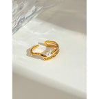 18K vergoldeter Edelstahl Muschelkorn Wellen Glatter Offener Ring Damen Charm Täglich Exquisite Anti-Allergische Schmuck Bijoux