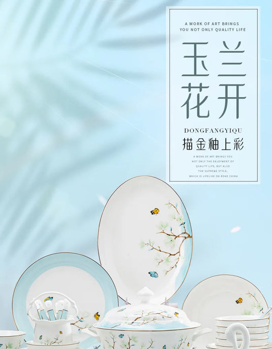 Jingdezhen New Chinese Ceramic Bowls, Dishes, Bone Porcelain Tableware, Bowls, Chopsticks Set, Household Use