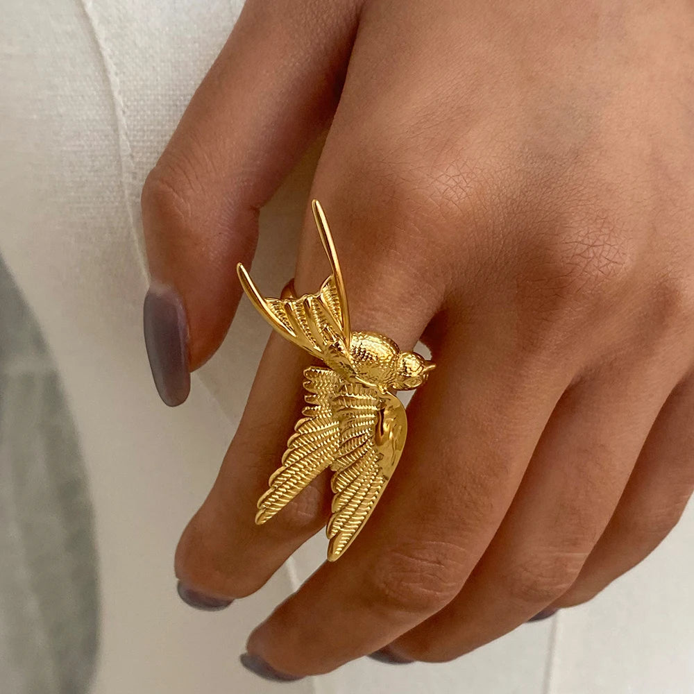 18K glad vredesduif verstelbare open ring dames trendy roestvrijstalen bedel anti allergisch roestvrij sieraden gala cadeau