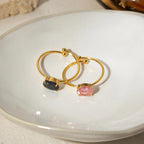 Stilvoller 18k vergoldeter, rostfreier, strukturierter, einfacher, verstellbarer Ring mit Zirkon-Einlage, Charme, Statement, anti-allergisch, Damenschmuck