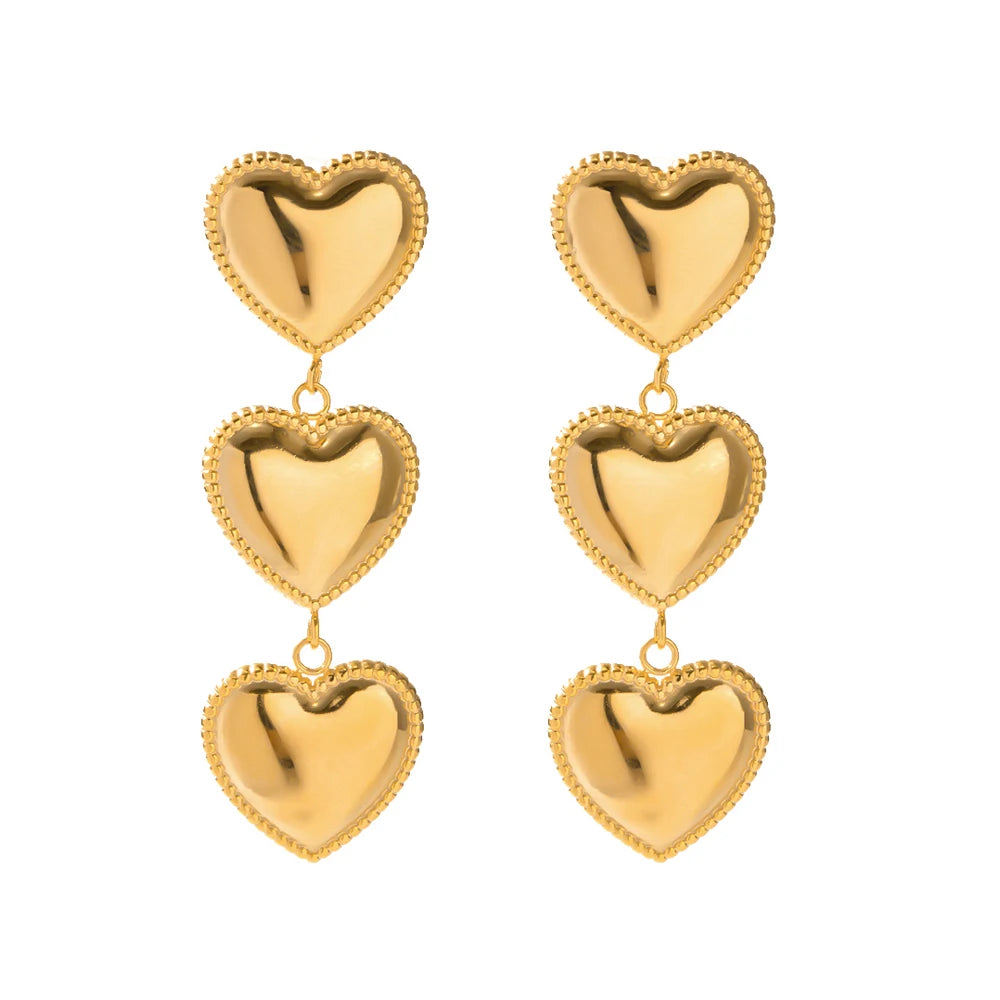 Brincos Clássicos de Coração Pingente para Mulheres Design Tríplice Amor Brincos Pendentes Brincos de Aço Inoxidável Presente de Joalheria Pendientes