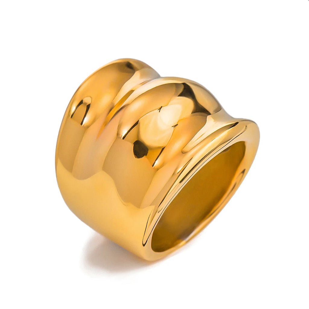 Anillo brillante de triple capa con textura de martillo, acero inoxidable con recubrimiento PVD de 18K, talla 7, accesorio de joyería atractivo a prueba de óxido para mujer, moda