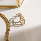 Gold Silver Color Matching Smooth Irregular Winding Open Ring 18K PVD Plated Women Anti Allergic Metal Charm Daily Jewelry