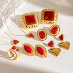 18k forgyldt rustfrit stål indlagt natursten rød agat øreringe Halskæde Armbånd serie Bijoux Femme vandtætte smykker