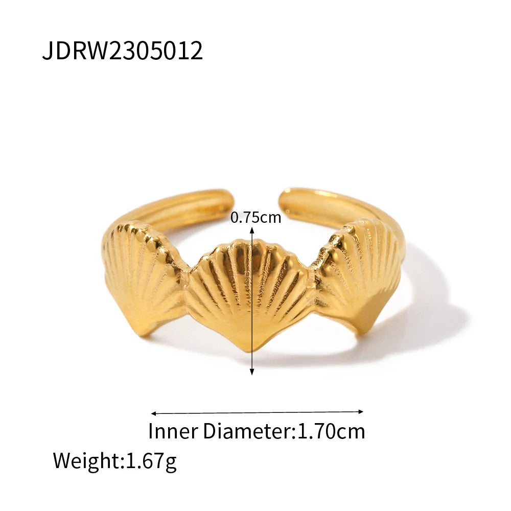 Sea Starfish Shell Series Vintage 18K Gold Plated Open Ring Stud Earrings Stainless Steel Statement Waterproof Jewelry Women