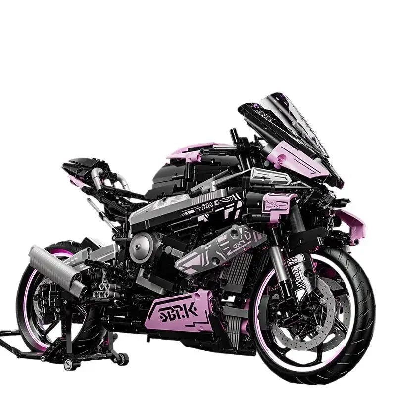 Kbox Pink Motorcycle Racing Building Block Model | 2045PCS Large-Scale Collectible Block Toy | Desktop Decoration