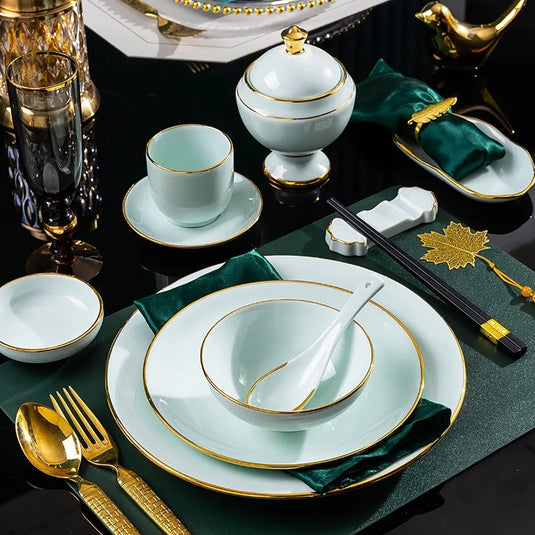 Jingdezhen tableware set, hotel tableware, dishes, gifts, handmade gilt edged dining plates, household dining plates