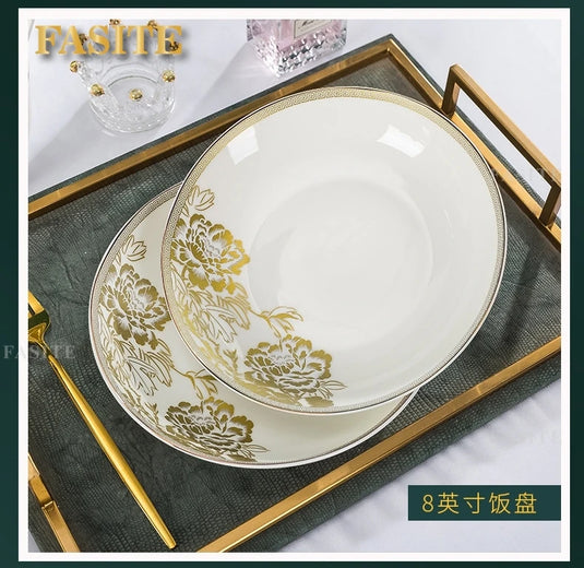 Kitchen Luxury Table Dinner Plates Set Ceramic Cooking Dessert Plate Sets Dinnerware Salad Dishes Platos De Cena Breakfast Set