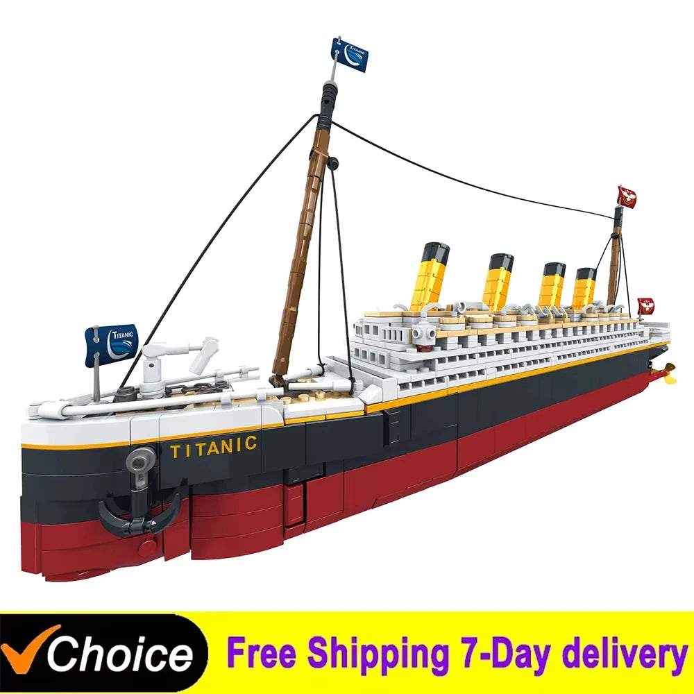 New large-scale Titanic creative model building block set adult challenge giant Titanic cruise ship model building toys children