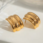 Orecchini alla moda semplici lucidi concavi e convessi in metallo intrecciato in acciaio inossidabile placcati oro 18K gioielli charm quotidiani da donna