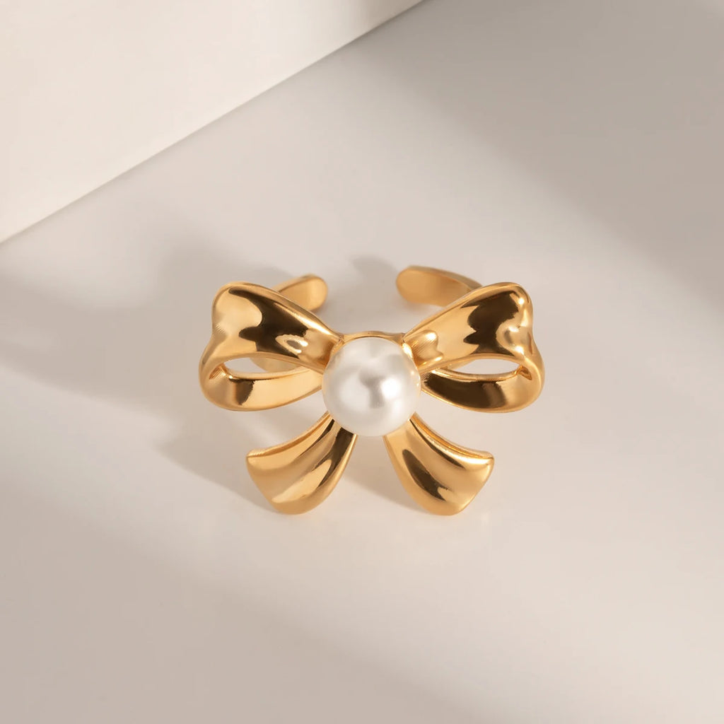 Sløjfeformet 18K PVD belagt statement Metal rustfrit stål indlæg perle vedhæng halskæde/øreringe/ring kvinder smykker Bijoux