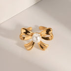 Sløjfeformet 18K PVD belagt statement Metal rustfrit stål indlæg perle vedhæng halskæde/øreringe/ring kvinder smykker Bijoux