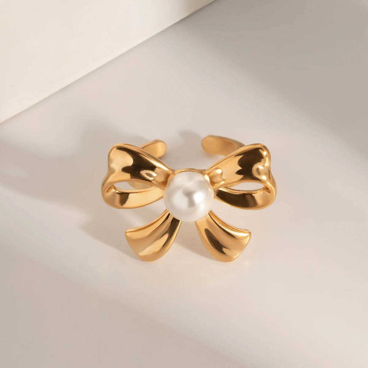 Sløjfeformet 18K PVD belagt statement Metal rustfrit stål indlæg perle vedhæng halskæde/øreringe/ring kvinder smykker Bijoux