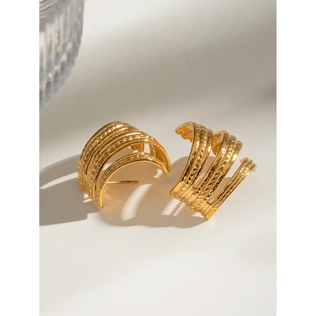 18K Stainless Steel Irregular Vintage Hammer Grain Twist Earrings Waterproof Creative Modern Jewelry Women Bijoux Gift