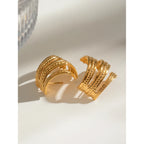 18K Stainless Steel Irregular Vintage Hammer Grain Twist Earrings Waterproof Creative Modern Jewelry Women Bijoux Gift