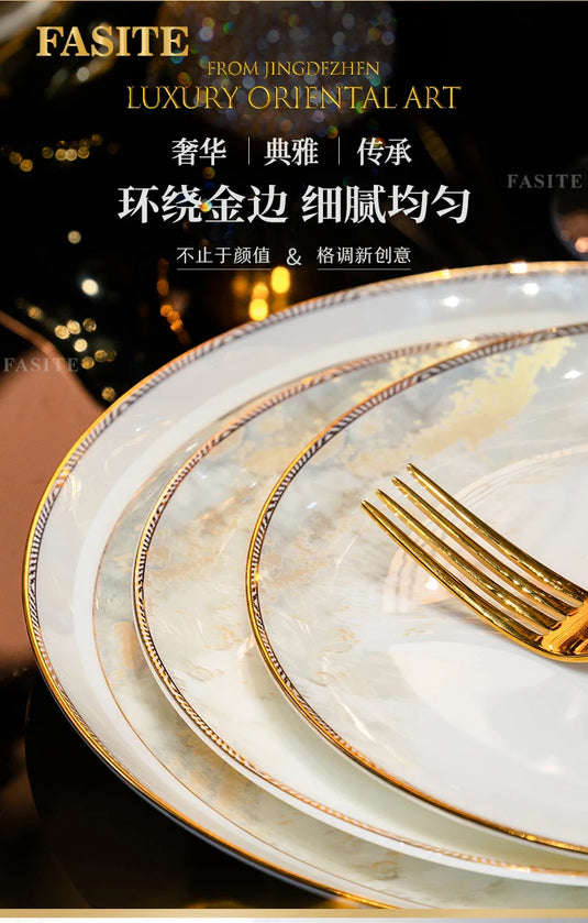 Luxury Dinner Plates White Sets Korean Ceramic Plates Utensils Kitchen  Decoration And Table Accessories