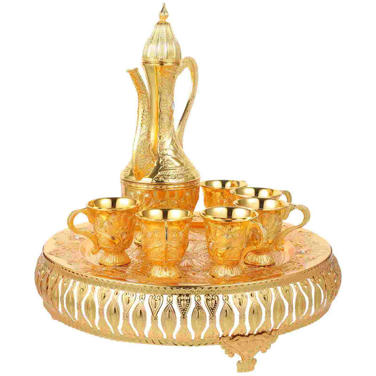 Elegant HIRMA Gold Turkish Tea Set Moroccan Teapot Zinc Alloy Decorated Shot Glasses Durable Home Decor Holiday Gift